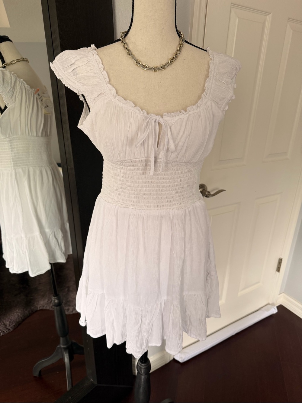 Aeropostale NWT White Ruffled Smocked Waist Mini Dress - Romper